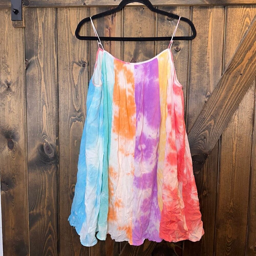 Mackenzie & Me Tie Dye Paneled Rainbow Swing Mini Dress — image 2 of 4